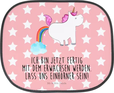 Produktbild von Mr. & Mrs. Panda Sonnenschutz Auto Einhorn Pupsen - Rot Pastell - Geschenk, Unicorn, Spaß, Hitzeschutz, Sonnenblende, saugnapf, Glitzer, Regenbogen, blendschutz, Freundin