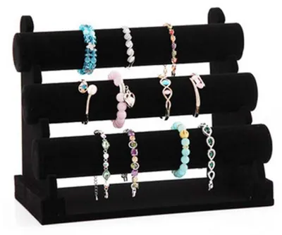 Imagen del producto de Soporte para joyas de terciopelo de tres capas, ideal para pulseras y collares
