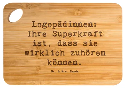 Produktbild von Mr. & Mrs. Panda Holzbrett Spruch Logopädin Superkraft - Transparent - Geschenk, vesperbrett, Geduld, Sprache, Berufsgestaltung, Berufsprodukte, Beruf, Schneidebrett