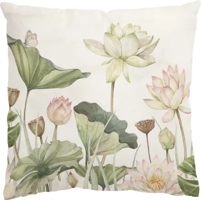 Produktbild von Dekokissen Blumen draußen / Outdoor Zierkissen waschbar Gräser grün Aquarell Tropisch Sofakissen mit Füllung