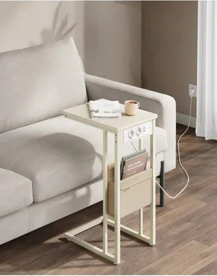 Produktbild von Famanu Beistelltisch C-förmiger Couchtisch - mit Steckdosen und USB-Anschlüssen