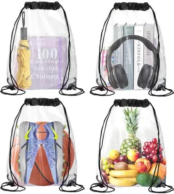 Produktbild von Unyqoos Set mit 4 transparenten, wasserdichten Rucksäcken mit Kordelzug für Sport, Reisen und Schule