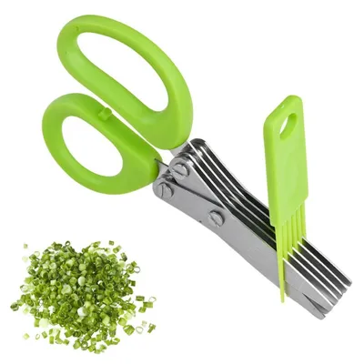 Produktbild von Kräuterschere Edelstahl 5 Klingen mit Reinigungskamm für Kräuter und Gemüse