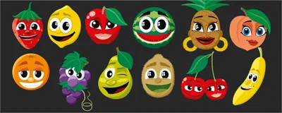 Produktbild von Wallario Poster - Obst-Smilies im Comic-Stil - Lustige Früchte, Kunstdruck Größe: 50 x 125 cm