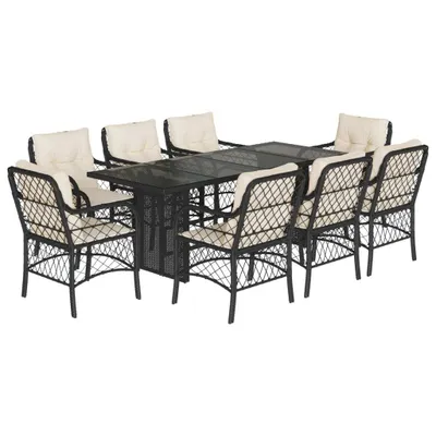 Produktbild von 9-tlg. Garten-Essgruppe mit Kissen Schwarz Poly Rattan