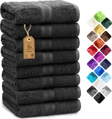 Produktbild von NatureMark 8er Handtuch-Set 100% Baumwolle saugfähig 50x100cm Schwarz