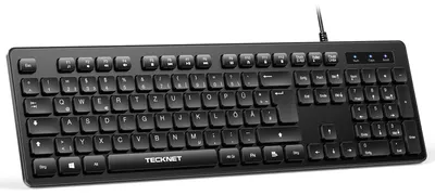 Produktbild von TECKNET Kabelgebundene USB Tastatur, Keyboard Vollgröße mit Nummernblock – Größe ohne Hintergrundbeleuchtung, Schwarz