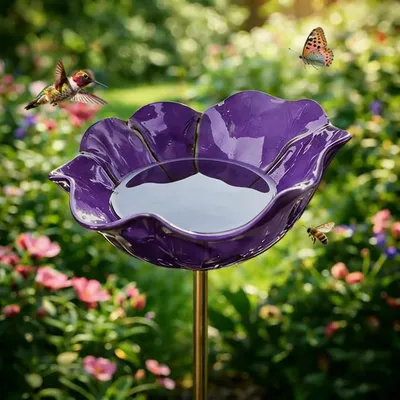 Produktbild von Vogeltränke - Vogeltränke Garten Metall - 60x15cm - rostfrei & frostbeständig - Vögel, Bienen - für Garten, Rasen und Terrasse – Lila