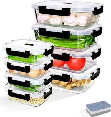 Produktbild von Glas Vorratsdosen - Lebensmittel Aufbewahrungsbehälter - Set 8-teilig (4x1520 ml + 4x640 ml) - Auslaufsicher & luftdicht - Dampfventil im Deckel - BPA-frei - Borosilikatglas - Schwarzer Deckel