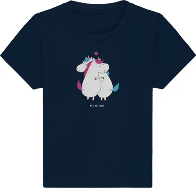 Produktbild von Mr. & Mrs. Panda Babyshirt Einhorn Mitteilung 6. - 12. Monat - French Navy - Geschenk, Baby Kurzarmshirt, Spruch, Unicorn, Kleinkind Shirt, Einhörner,  T-Shirt, Liebe