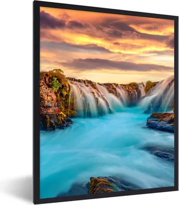 Produktbild von MuchoWow® Gerahmtes Poster Wasserfall - Landschaft - Wolken - Natur 60x80 cm - Poster mit Schwarzem Bilderrahmen Wandposter Rahmen Foto Bilder - Premium - Wanddeko Wohnzimmer