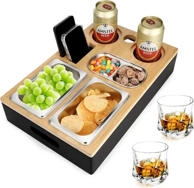 Produktbild von Sofa Tablett, Couchbar Snackbox, Mit Snackschalen Aus Edelstahl,mit Abnehmbarer Deckel, der perfekte Couch Organizer, fš¹r Wohnzimmer Sofa Restaurant Picknick Party