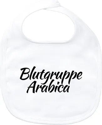 Produktbild von Huuraa Baby Lätzchen Blutgruppe Arabica Schriftzug White Klettverschluss Bio Baumwolle Latz Geschenkidee