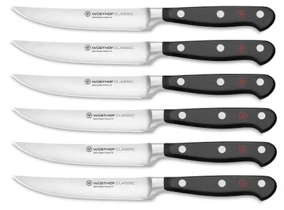 Steakmessenset 6-teilig, Classic, geschmiedet, 12 cm Klinge, schwarz/silber