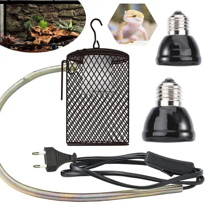 Produktbild von Keramik-Heizlampe für Reptilien mit Schutzkäfig, Infrarot Wärmelampe, Geeignet für Schildkröte, Eidechse, Schlange und Bartagame