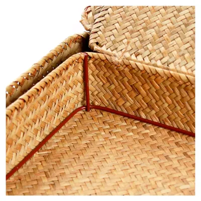 Produktbild von Regalkörbe mit Deckel, Weidenkörbe zur Organisation aus natürlichem Seegras, Rattan, gewebte Aufbewahrungsboxen, 2er-Set (natürlich)