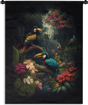 Produktbild von MuchoWow® Wandteppich Wandbehang Blumen - Vogel - Dschungel - Pflanzen 120x160 cm Tapisserie Dekoration Wandtuch - Wohnzimmer - Moderne