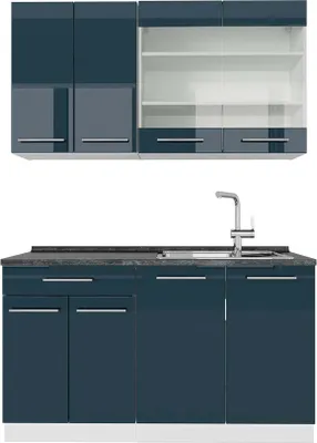 Produktbild von Singleküche Vicco Fame-Line Dunkelblau Hochglanz/Weiß 140 cm , AP Anthrazit, Model 49011