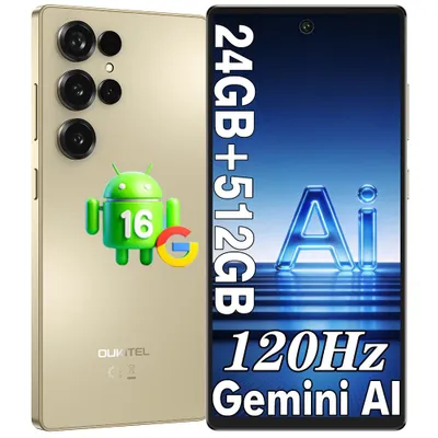 Image de Smartphone OUKITEL C66 Android 16 Telephone Portable 6,73" HD+120Hz, 24 Go + 512 Go, 64MP 5000mAh NFC - GPS - Face ID - Empreinte Digitale - Or