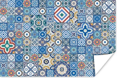 Produktbild von MuchoWow® Poster Muster - Blau - Formen 120x80 cm - Bilder