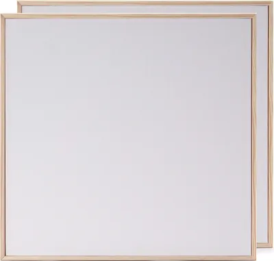Two square canvases with wooden frames are shown side-by-side.