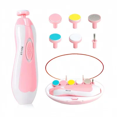Produktbild von Elektrische Baby Nagelfeile Set – 6 Aufsätze, wiederaufladbar, inkl. Nagelknipser & Schere, Maniküre-Set für Babys – Rosa