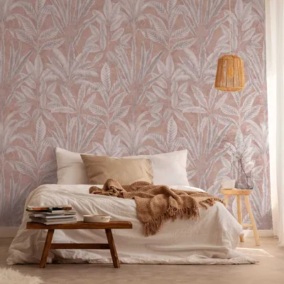 Produktbild von Profhome 393161-GU Fototapete Palmen matt rosa grau weiß 1,59 m x 2,8 m