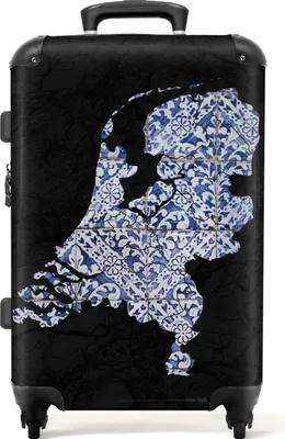 Produktbild von NoBoringSuitcases.com® Großer Koffer - Karte - Delfter Blau - Niederlande - Schwarz - Kombinationsschloss TSA - Hartschalen Trolley 4 Rollen - 72 liter - Reisekoffer - 66 cmKoffer Mittelgroß 67x43x25 cm, 72L,