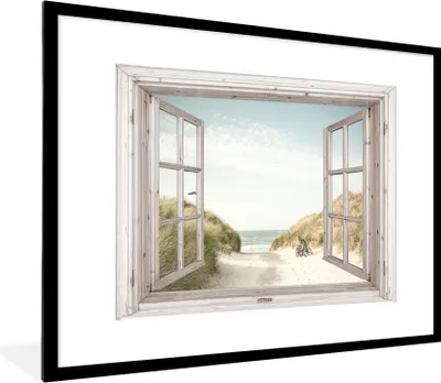Produktbild von MuchoWow® Gerahmtes Poster Aussicht - Strand - Meer 80x60 cm - Poster mit Schwarzem Bilderrahmen Wandposter Rahmen Foto Bilder - Schlafzimmer-Dekorationen - Fotoposter