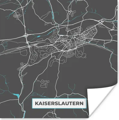 Produktbild von MuchoWow® Poster Stadtplan - Karte von Deutschland - Blau - Kaiserslautern - Karte 50x50 cm - Wohnzimmerdekoration