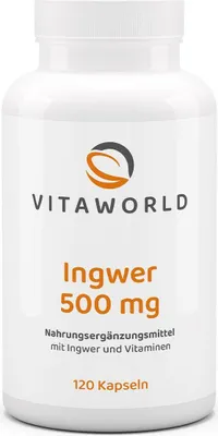 Produktbild von Vitaworld Ingwer 500 mg | 120 Kapseln | mit Vitamin B1, B2 & B6 | vegan