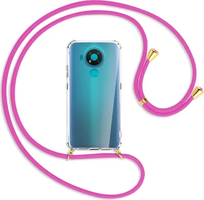 Produktbild von Handykette Backcover-Schutzhülle mit Band (Metall goldfarben) für Nokia 3.4 - hot pink