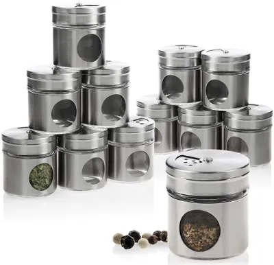 Produktbild von com-four® 12-teiliges Gewürzstreuer Set aus Edelstahl für Salz, Pfeffer, Gewürze, Kräuter - Kräuterdose, Gewürzdose, Gewürzbehälter