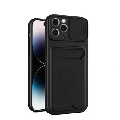 Produktbild von Smartphonica iPhone 14 Pro Max TPU Cover Case mit Kamera Slide und Kartenhalter - Schwarz