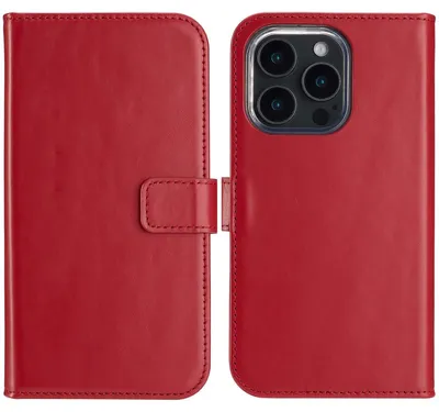 Imagen del producto de Funda de Cuero Auténtico tipo Libro para Apple iPhone 16 Pro - Rojo