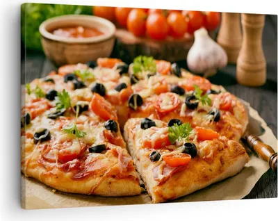 Produktbild von Bild auf Leinwand - Leinwandbild - Pizza Käse Tomaten - 70x50cm - Wand Bild - Wanddeko - Wandbilder - Leinwanddruck - Bilder - Kunstdruck - Wanddekoration - Leinwand bilder - Wandkunst - AA70x50-3907