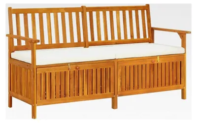 Produktbild von Truhenbank aus Akazienholz mit Kissen und Stauraum, 148 cm
