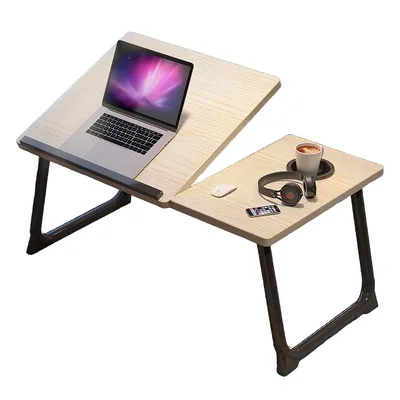 Produktbild von Laptoptisch, verstellbarer und faltbarer Desktop-Notebookständer, Leseständer mit Getränkehalter, geeignet zum Schreiben/Arbeiten auf dem Bett/Sofa