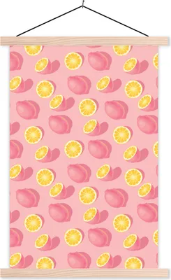 Produktbild von MuchoWow® Textilposter Sommer - Zitrone - Rosa 40x60 cm mit holzfarbenen Rahmen - Poster