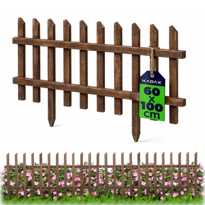 Produktbild von KADAX Lattenzaun 100 x 6 cm, 1 Stück, Gartenzaun aus Holz, dekorativer Steckzaun als Beetumrandung, Holzzaun für Garten, Staketenzaun (Braun)