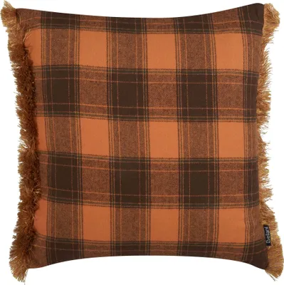 Zdjęcie produktu dla BELIANI Poduszka dekoracyjna pomarańczowo-czarna 45 x 45 cm w kratę z frędzlami z wypełnieniem ozdoba retro akcesoria salon sypialnia