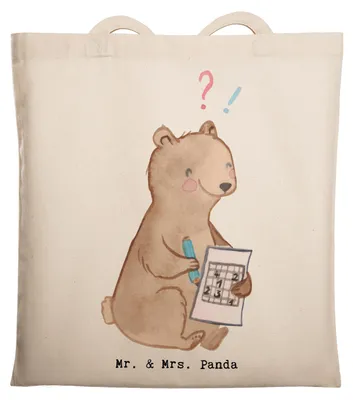 Produktbild von Mr. & Mrs. Panda Shopping Tasche Bär Rätsel lösen - Transparent - Geschenk, Knobeln, Kreuzworträtsel, Jutebeutel, Tote Bag, Beutel, festival, Gedächtnissport