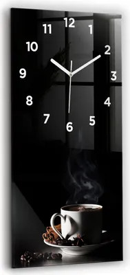 Produktbild von Wallfluent Wanduhr – Stilles Quarzuhrwerk - Uhr Dekoration Wohnzimmer Schlafzimmer Küche - Zifferblatt - weiße Zeiger - 30x60 cm - Tasse Kaffee