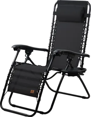 Produktbild von Lehátko CampFeuer, černé, kempingové lehátko, lehátko, relaxační lehátko, zahradní lehátko s přihrádkou na nápoje