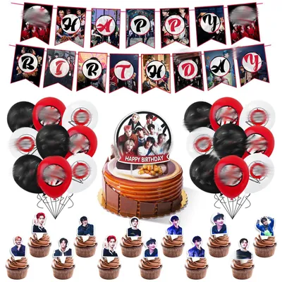 Productafbeelding van Verjaardagsdecoratie set, 44 stuks met ballonnen, slinger en taartdecoratie