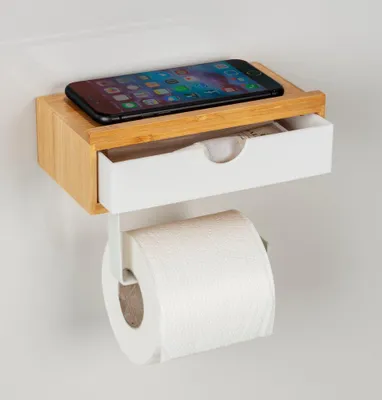 Image de Dérouleur de papier WC avec tablette Inbara à coller blanc