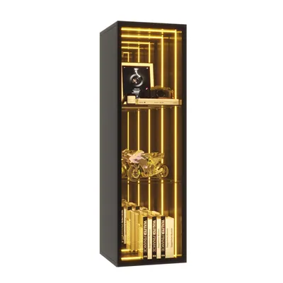 Produktbild von Glasvitrine Schranktüren mit Aluminiumrahmen, gehärtetes Glas,Standvitrine mit drei Staufächer, verstellbare Einlegeböden, LED-Lichtleiste
