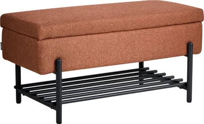 Produktbild von BELIANI Sitzbank mit Stauraum Goldbraun Stoff Schwarze Metallbeine Schuhablage Wasserabweisend Gepolstert Hochklappbar Aufbewahrung Bank für Flur