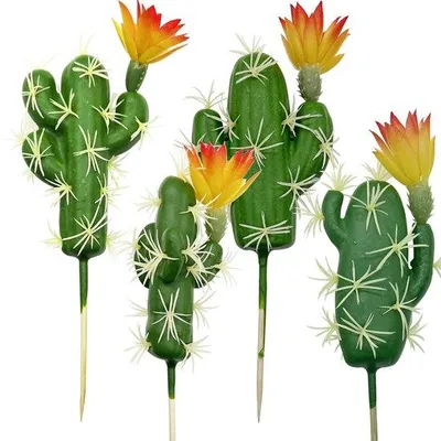 Image de Cactus en plastique avec fleurs, lot de 4, décoration d'intérieur