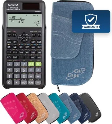 Produktbild von Casio FX-87 DE Plus II Taschenrechner mit Schutztasche im Jeans-Design hellblau
